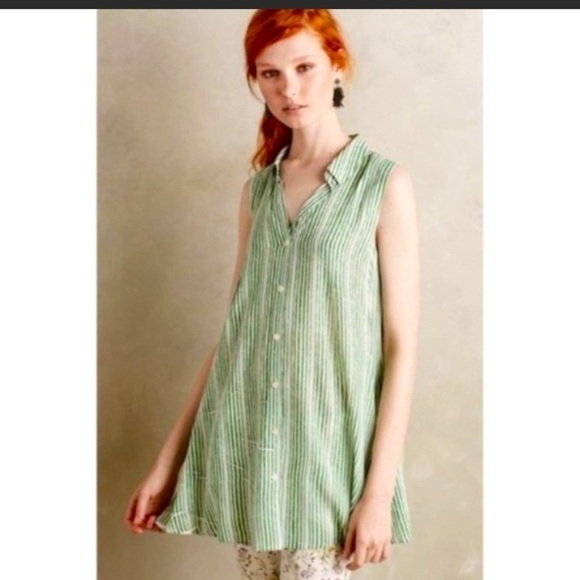 Anthropologie 11.1 TYLHO Percy Green and White striped Tunic - Picture 3 of 8